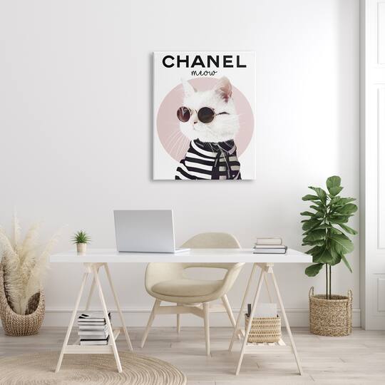 Stupell Industries Chic Kitty Cat Meow Glam Fashion Pink Circle Canvas Wall Art